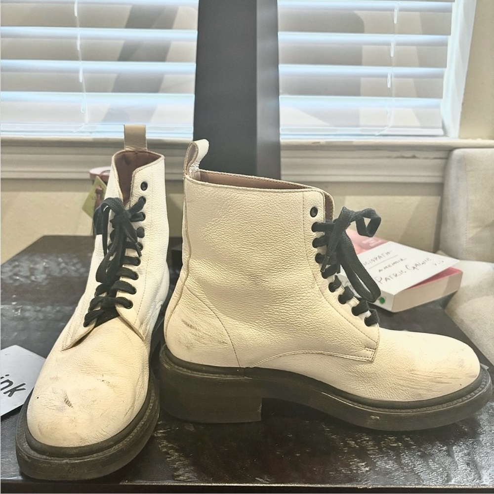 Women’s Frye Alice White Leather Combat Boots - Picture 6 of 16